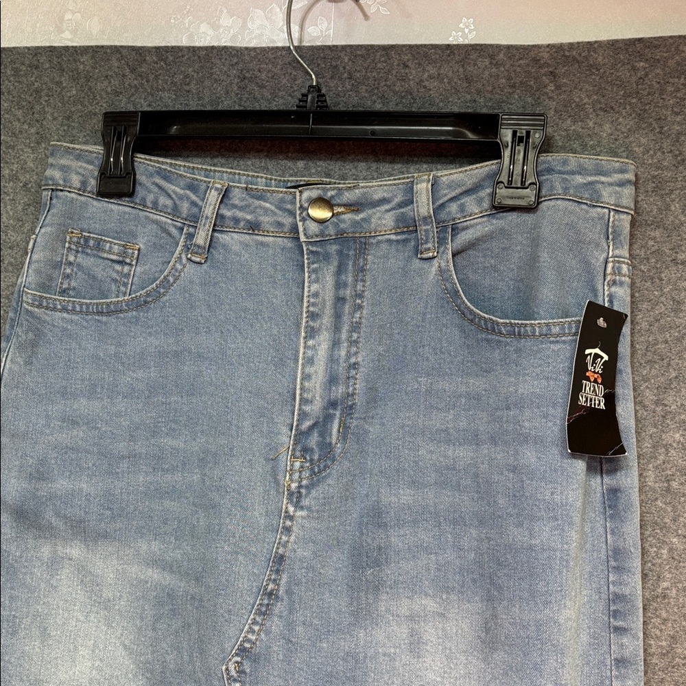 Good Time USA Denim and Lace raw hem pocket cotton viscose Skirt L - Picture 3 of 11
